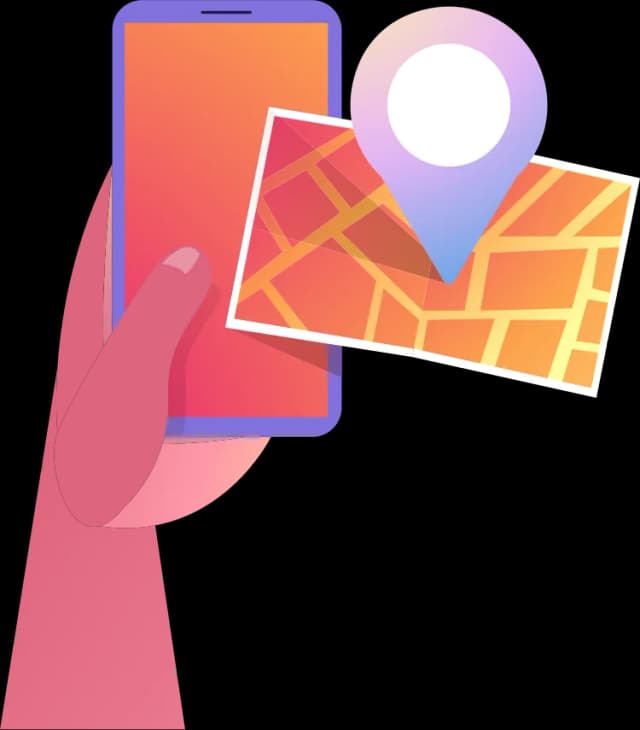 Hand with smartphone and positional marker